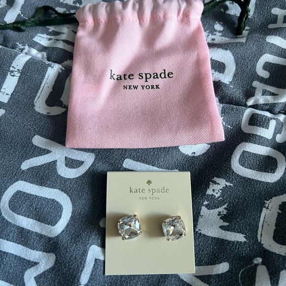 Kate Spade Crystal Square Earrings Gold New NWT